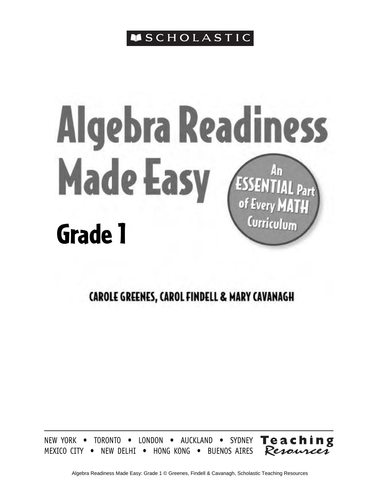 Algebra Readiness Made Easy: Grade 1: An Essential Part of Every Math Curriculum by Unknow