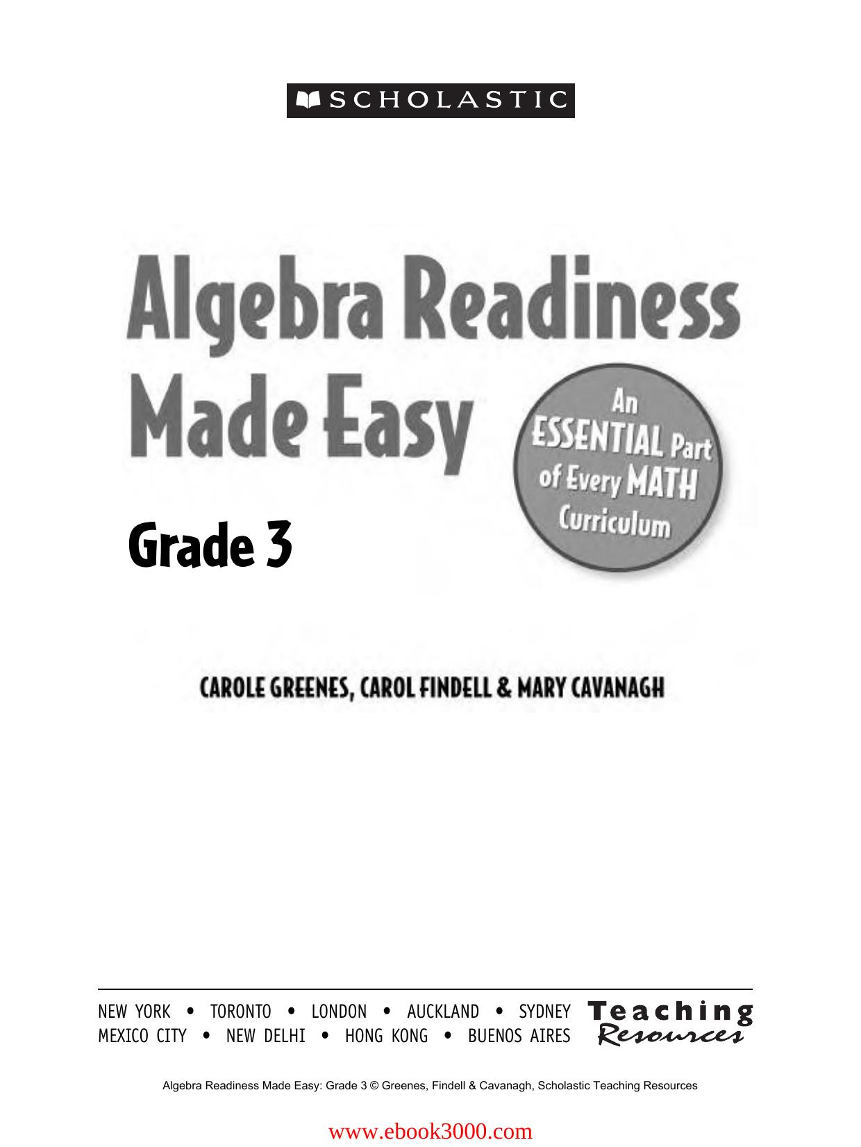 Algebra Readiness Made Easy: Grade 3 (Best Practices in Action series) by Unknow