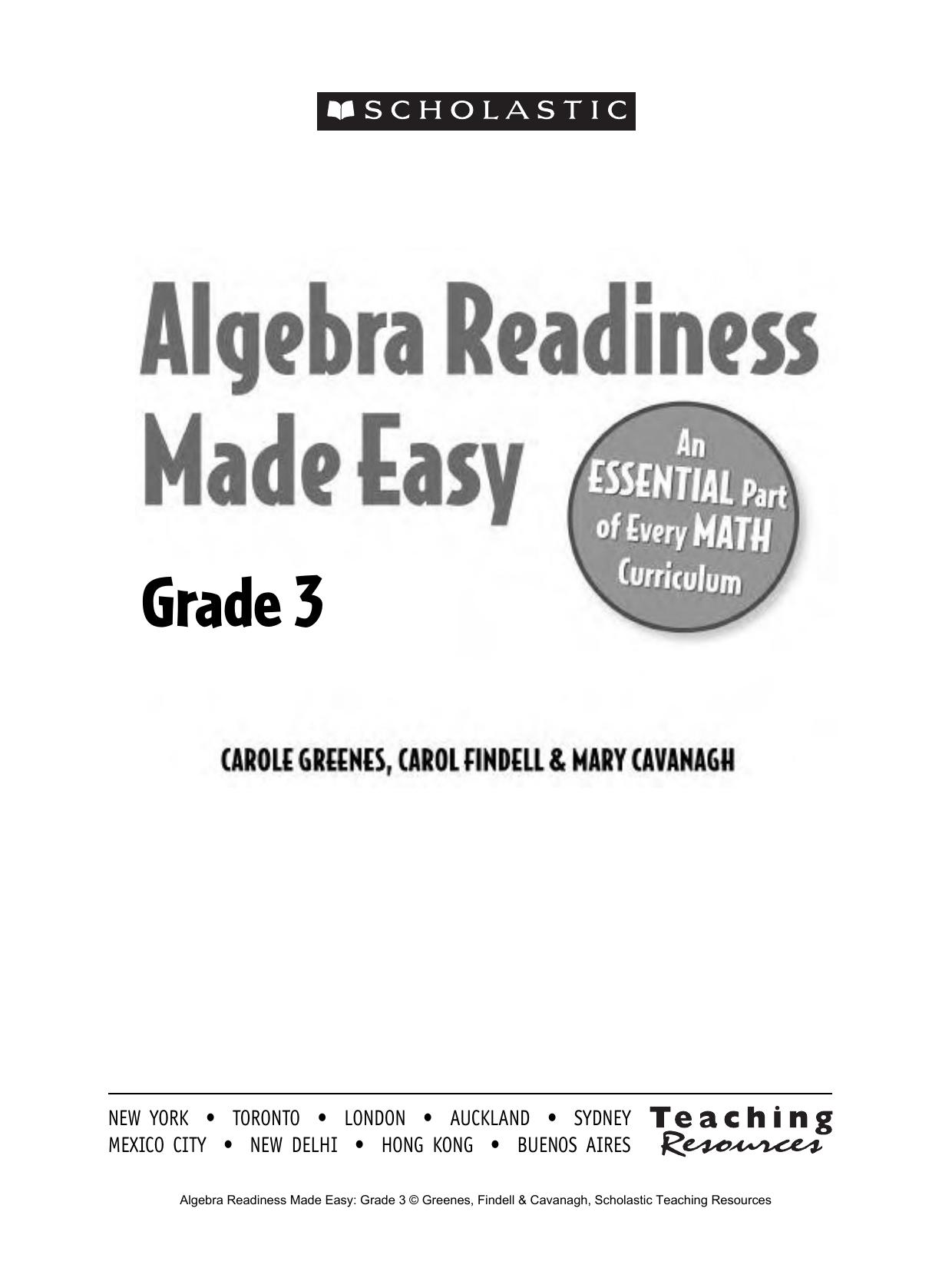 Algebra Readiness Made Easy: Grade 3: An Essential Part of Every Math Curriculum [With 10 Full-Color Transparencies] by Mary Cavanagh