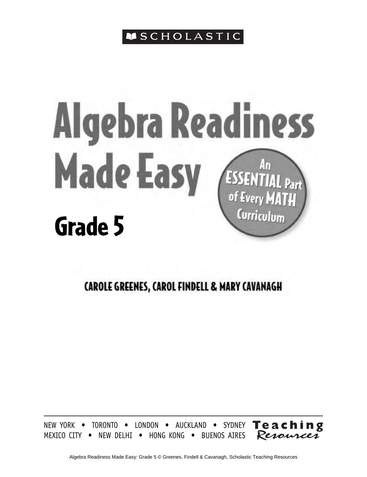 Algebra Readiness Made Easy: Grade 5: An Essential Part of Every Math Curriculum by Unknow