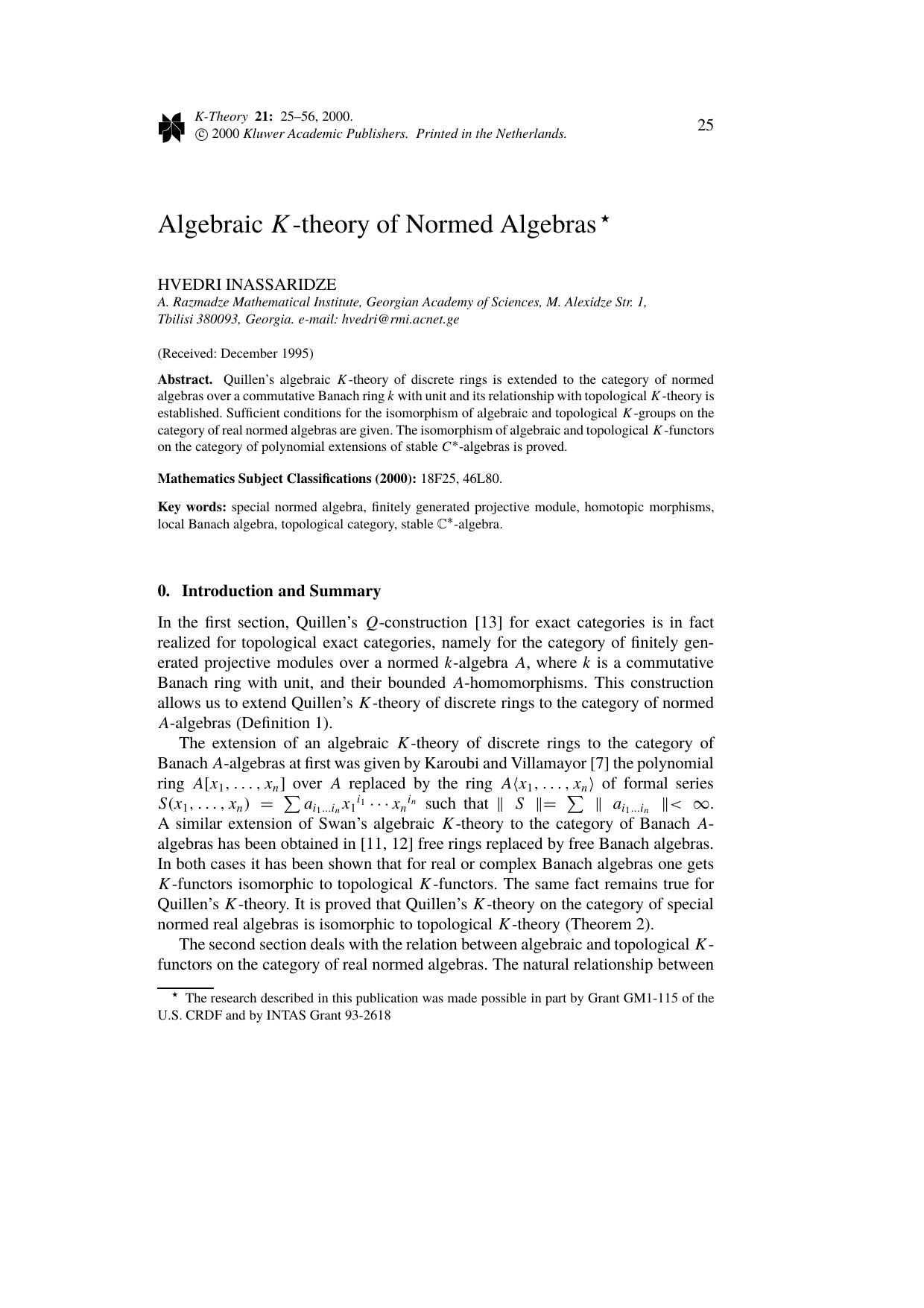 Algebraic K-theory of Normed Algebras by Unknown