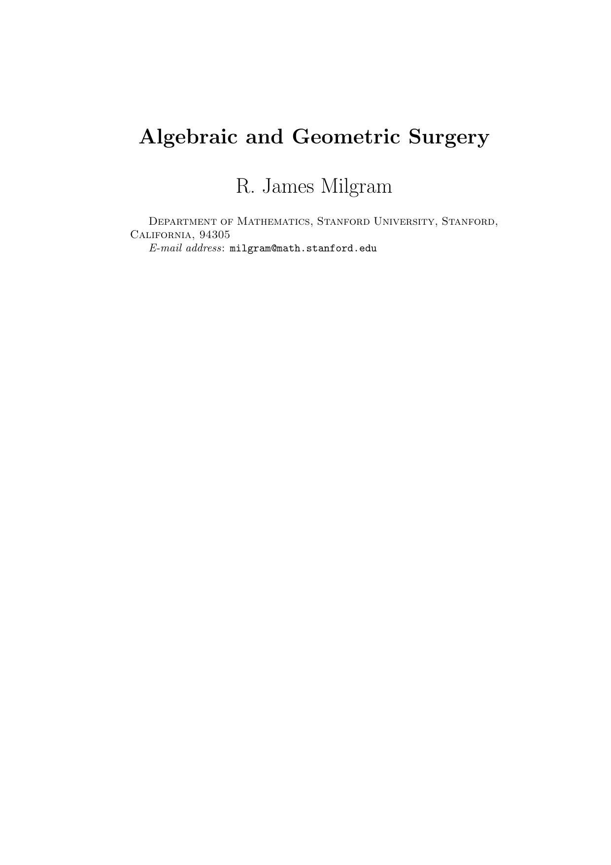 Algebraic and Geometric Surgery by R. James Milgram