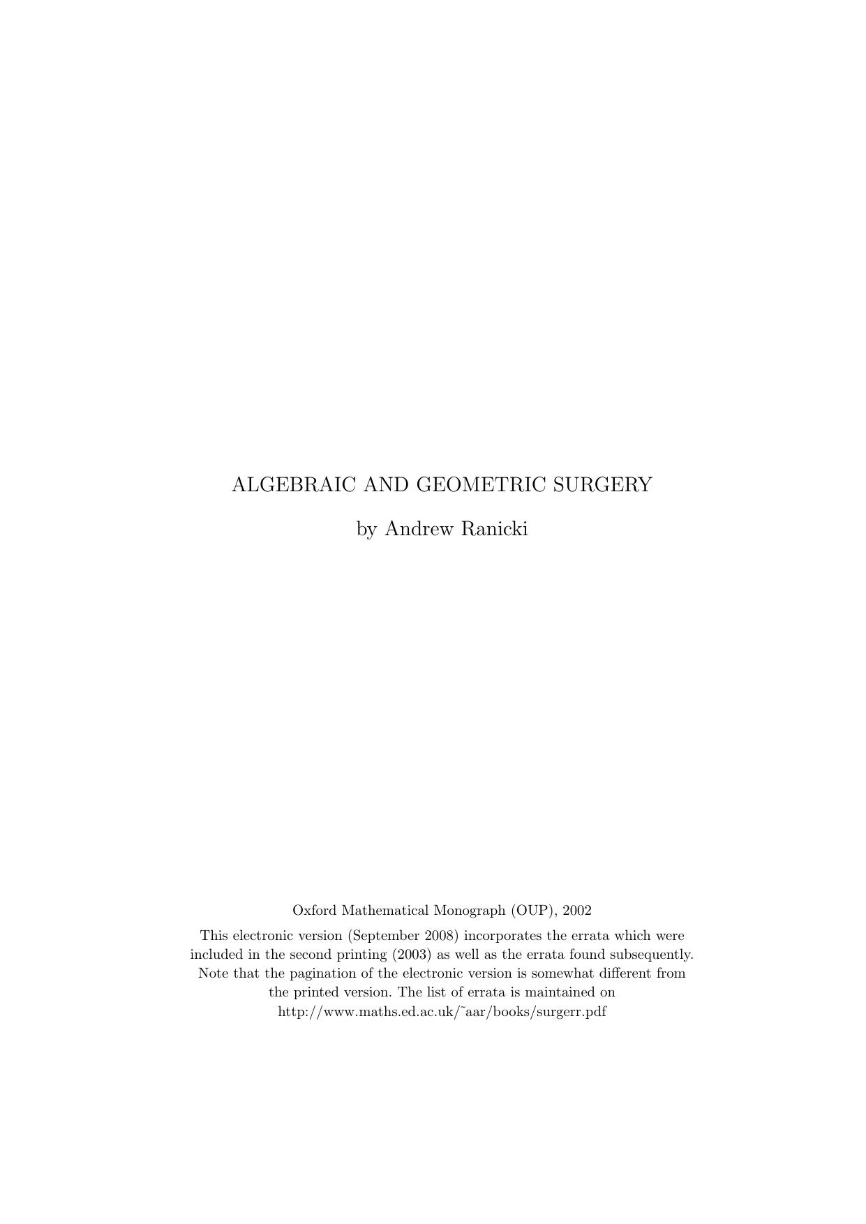 Algebraic and geometric surgery by Andrew Ranicki