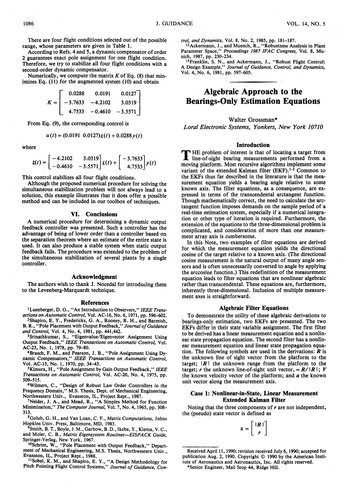 Algebraic approach to the bearings-only estimation equations by Unknown