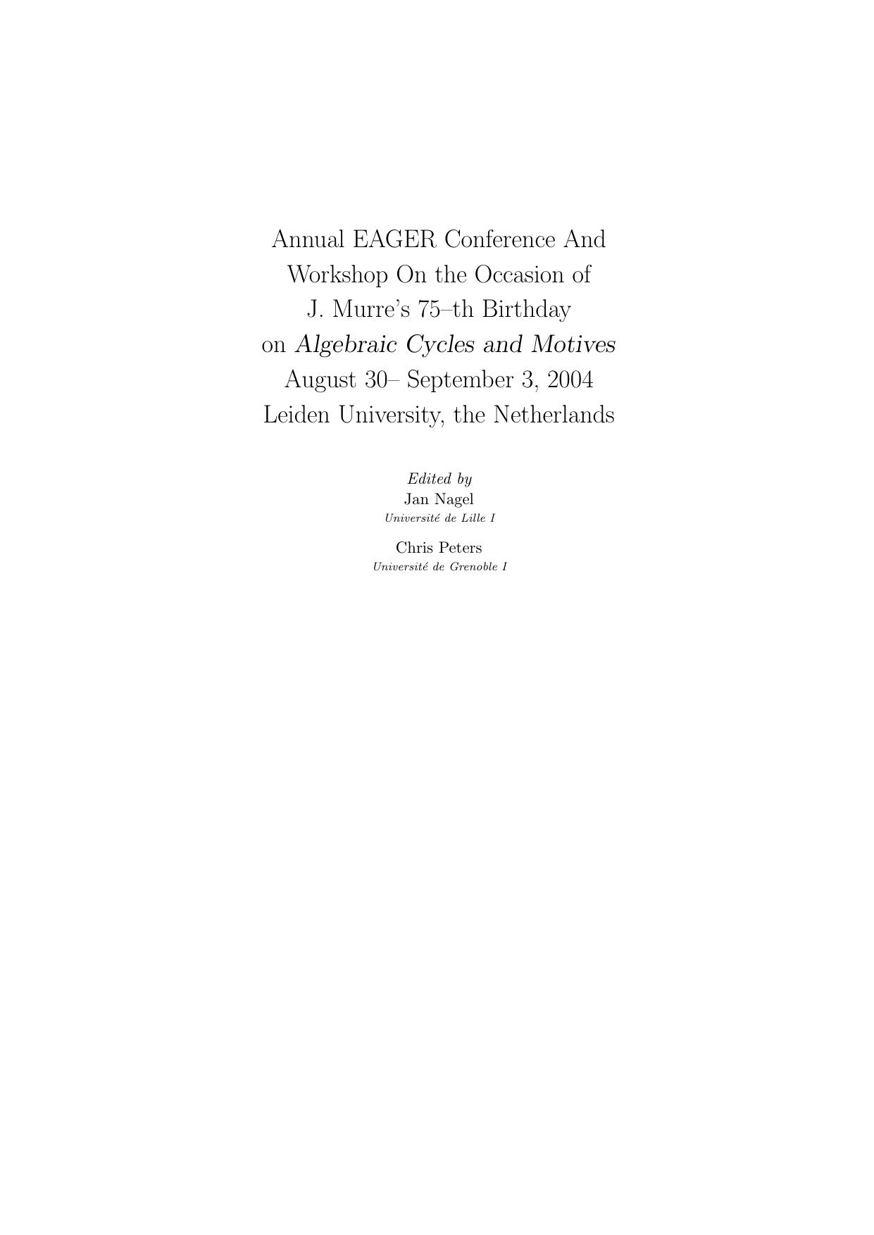 Algebraic cycles and motives by Jan Nagel Chris Peters