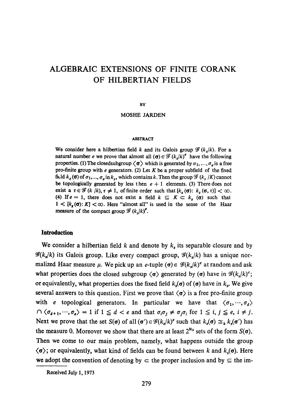 Algebraic extensions of finite corank of hilbertian fields by Unknown