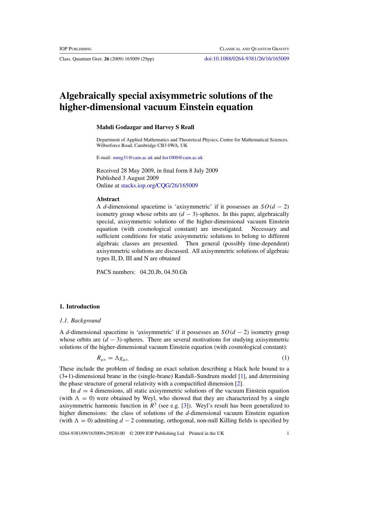 Algebraically special axisymmetric solutions by M Godazgar and H S Reall