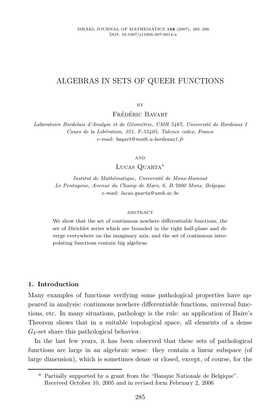 Algebras in sets of queer functions by Unknown