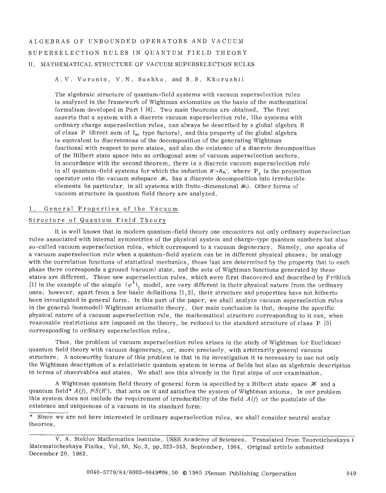 Algebras of unbounded operators and vacuum superselection rules in quantum field theory by Unknown
