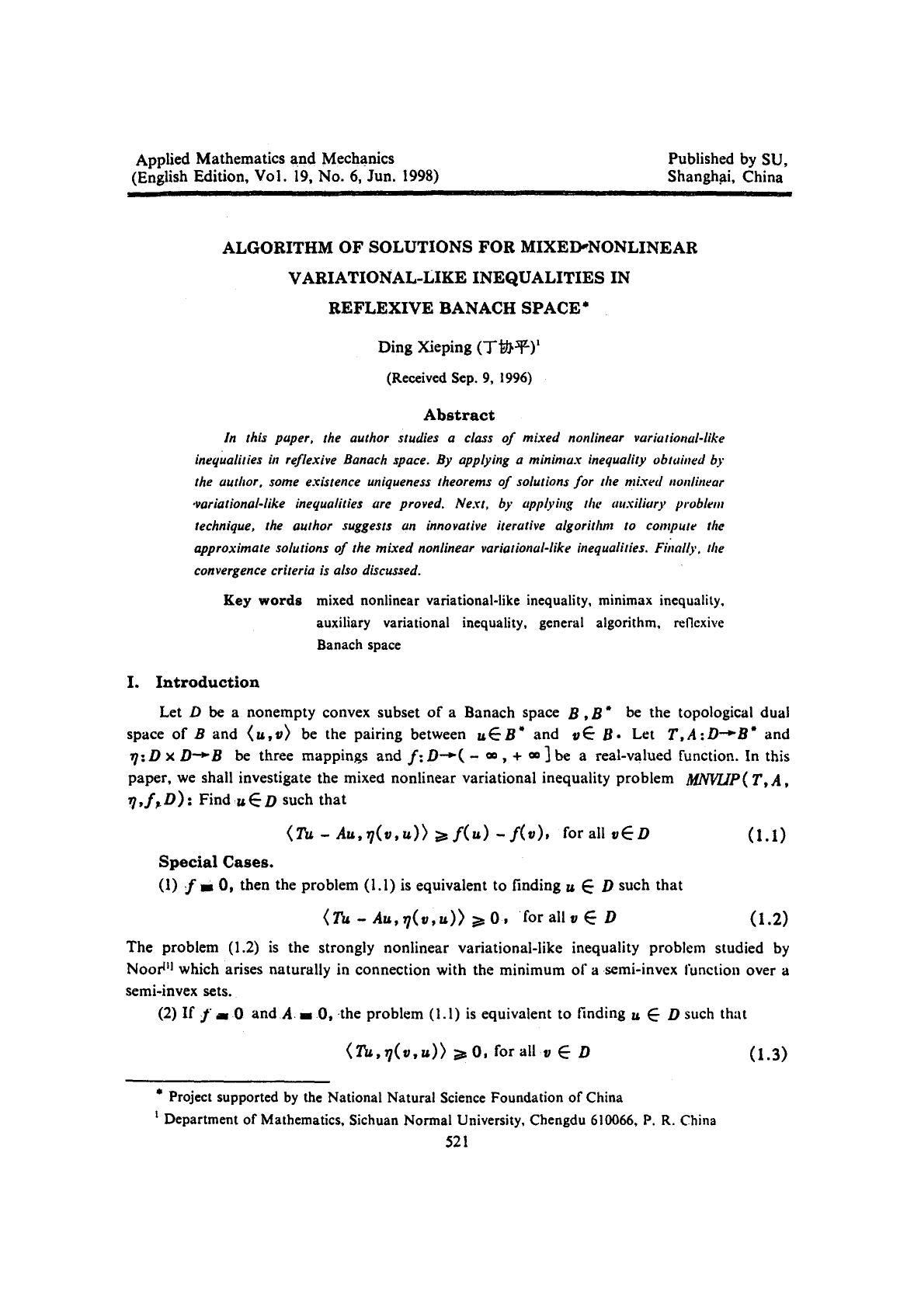 Algorithm of solutions for mixed-nonlinear variational-like inequalities in reflexive banach space by Unknown