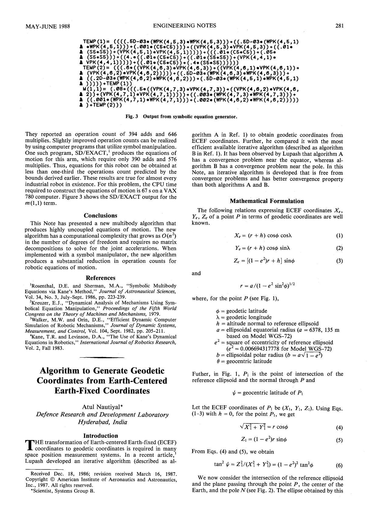 Algorithm to generate geodetic coordinates from earth-fixed coordinates by Unknown