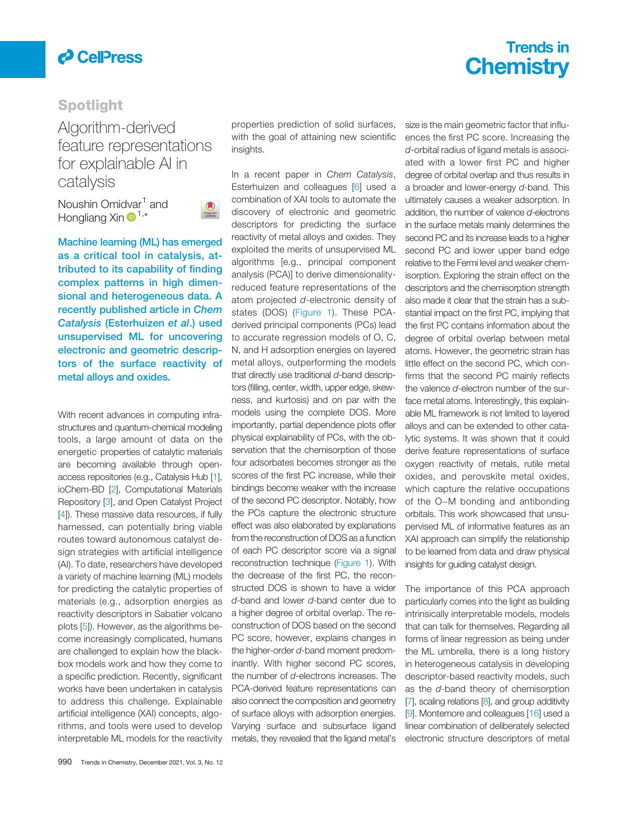 Algorithm-derived feature representations for explainable AI in catalysis by Noushin Omidvar & Hongliang Xin