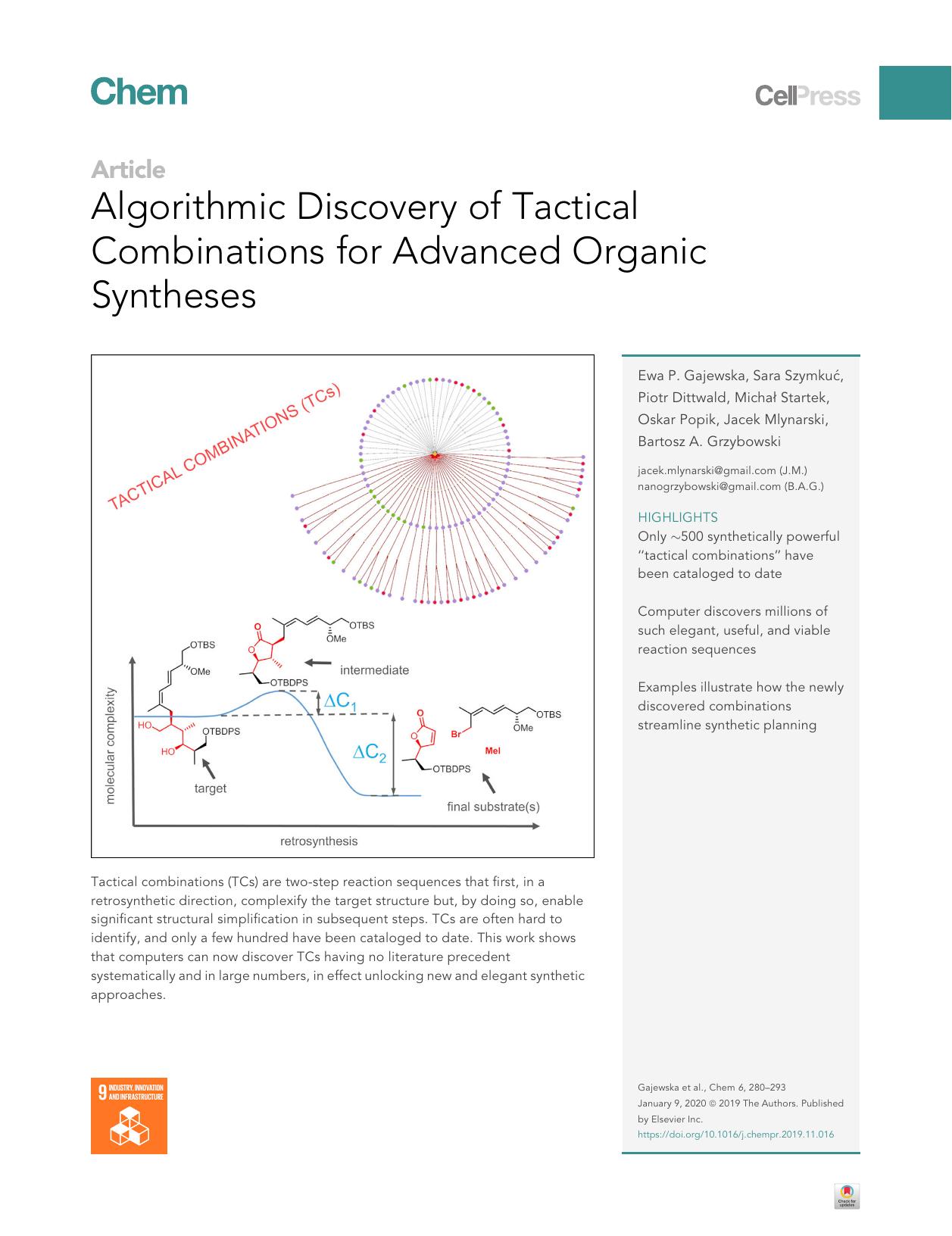 Algorithmic Discovery of Tactical Combinations for Advanced Organic Syntheses by unknow