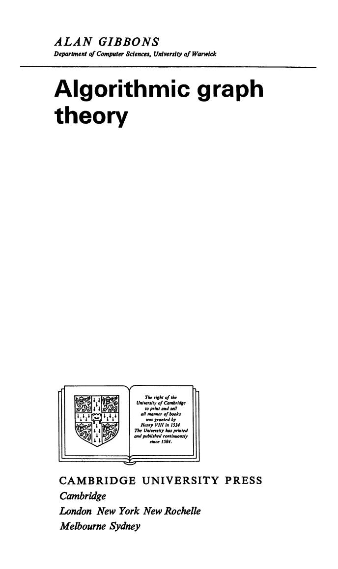 Algorithmic graph theory by Alan M. Gibbons