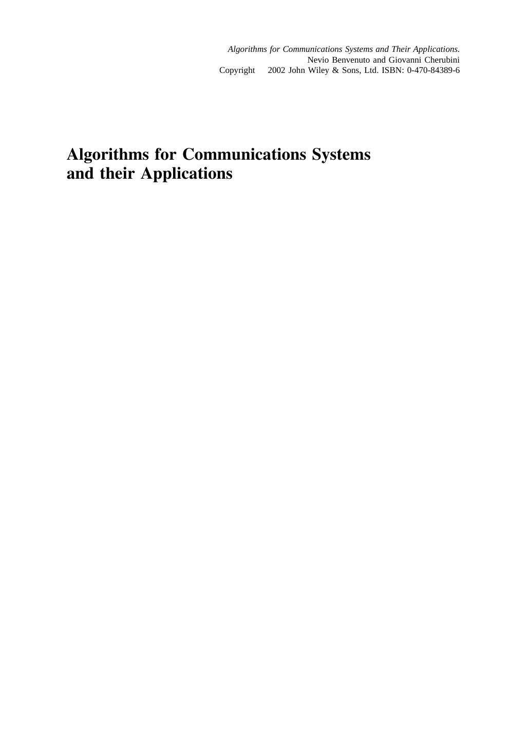 Algorithms for Communications Systems and Their Applications by Unknow