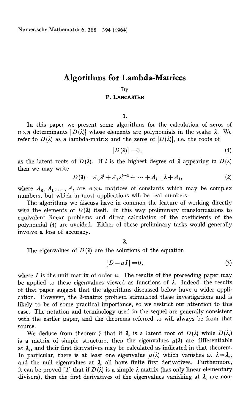 Algorithms for lambda-matrices by Unknown