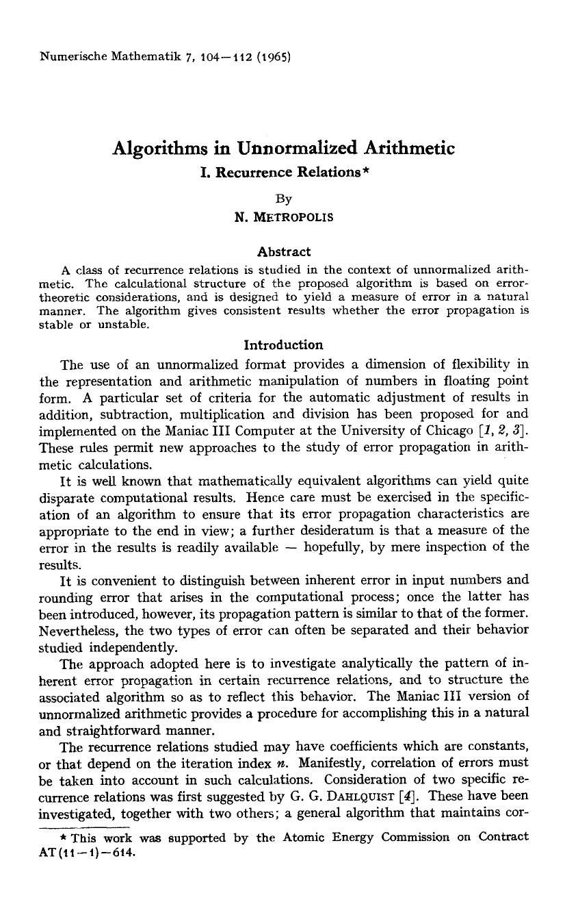 Algorithms in unnormalized arithmetic by Unknown