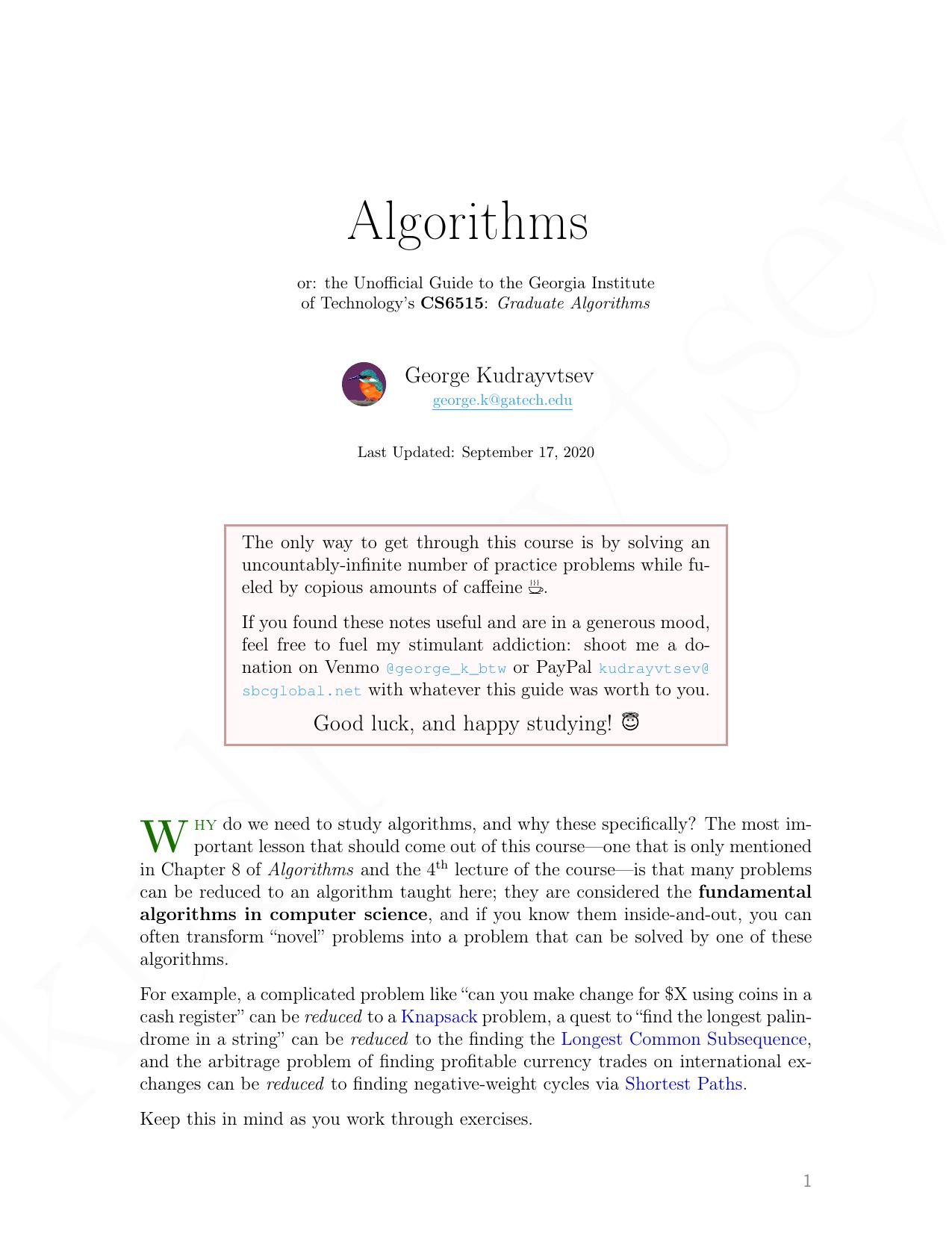 Algorithms, or the Unofficial Guide to the Georgia Institute of Technology's CS6515: Graduate Algorithms by George Kudrayvtsev