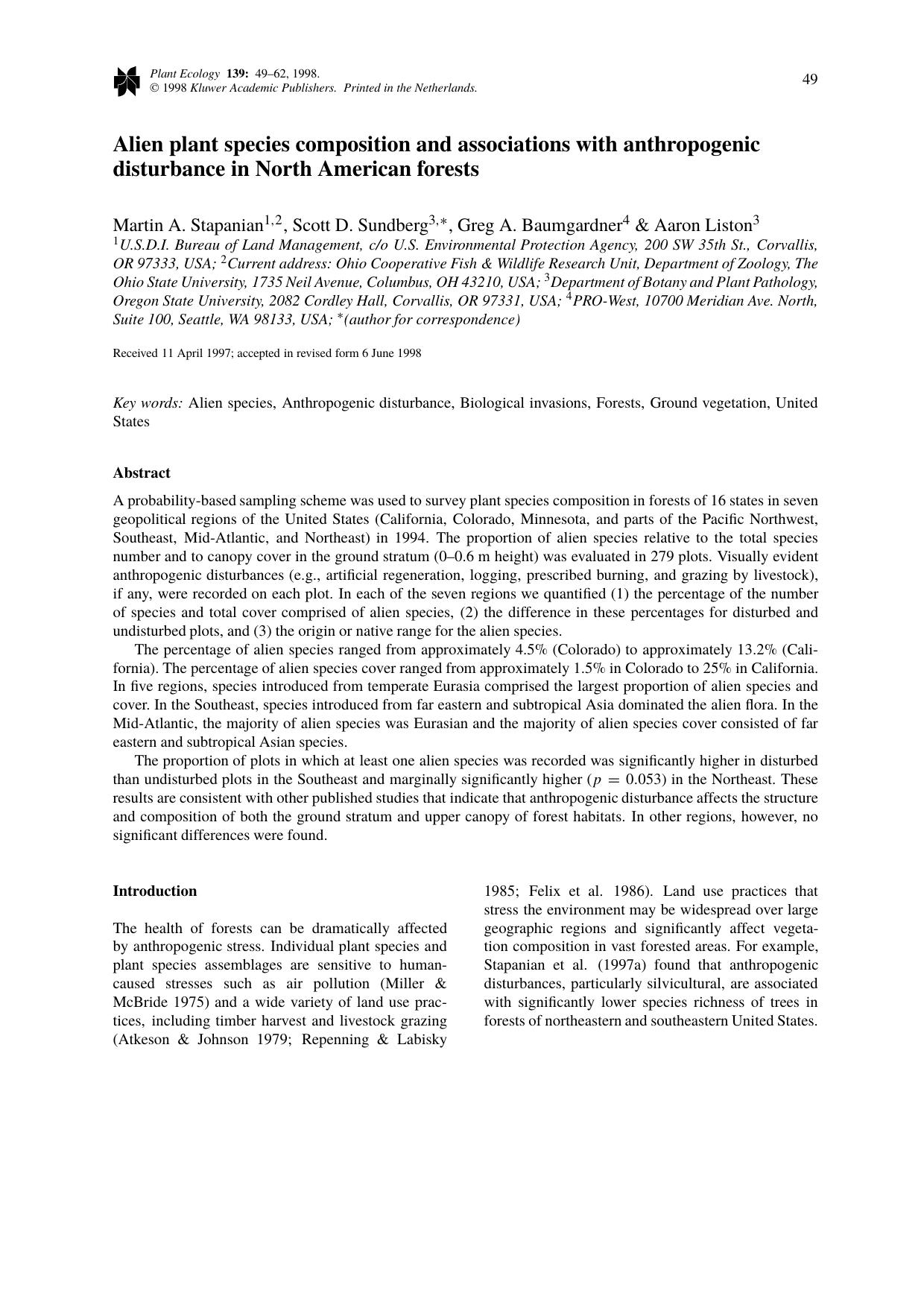 Alien plant species composition and associations with anthropogenic disturbance in North American forests by Unknown