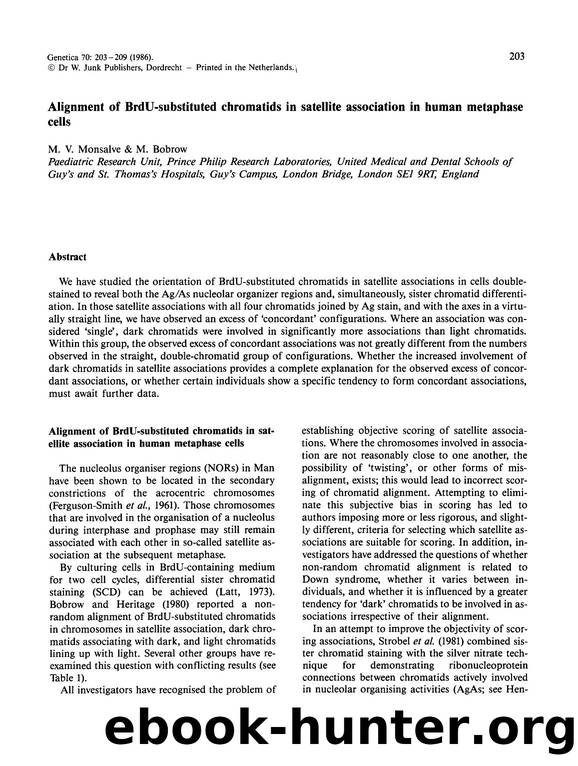 Alignment of BrdU-substituted chromatids in satellite association in human metaphase cells by Unknown
