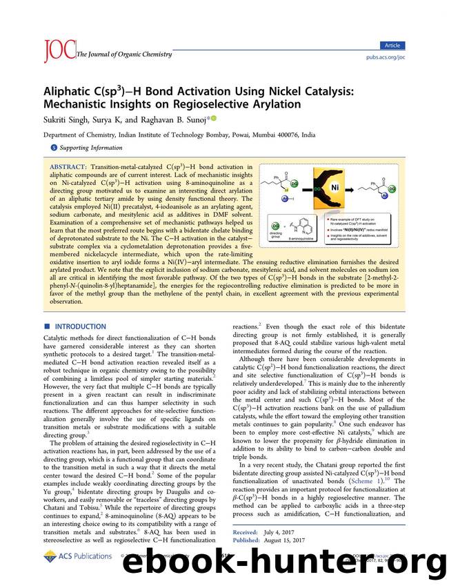 Aliphatic C(sp3)âH Bond Activation Using Nickel Catalysis: Mechanistic Insights on Regioselective Arylation by Sukriti Singh Surya K & Raghavan B. Sunoj