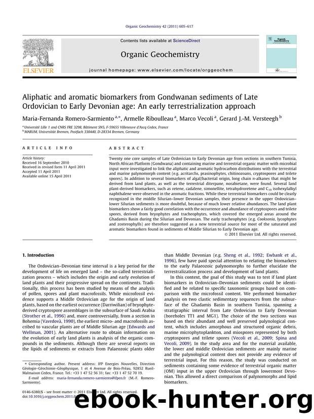 Aliphatic and aromatic biomarkers from Gondwanan sediments of Late Ordovician to Early Devonian age: An early terrestrialization approach by Maria-Fernanda Romero-Sarmiento & Armelle Riboulleau & Marco Vecoli & Gerard J.-M. Versteegh