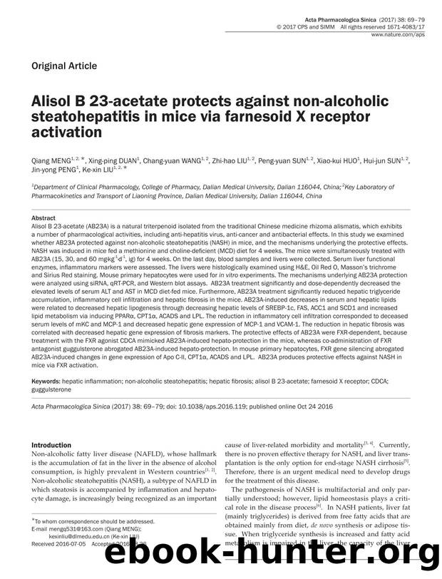 Alisol B 23-acetate protects against non-alcoholic steatohepatitis in mice via farnesoid X receptor activation by unknow