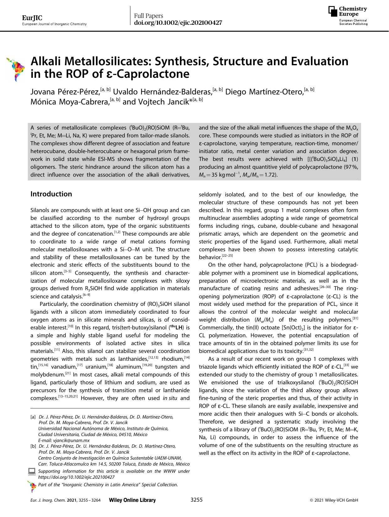 Alkali Metallosilicates: Synthesis, Structure and Evaluation in the ROP of ÏµâCaprolactone by Unknown