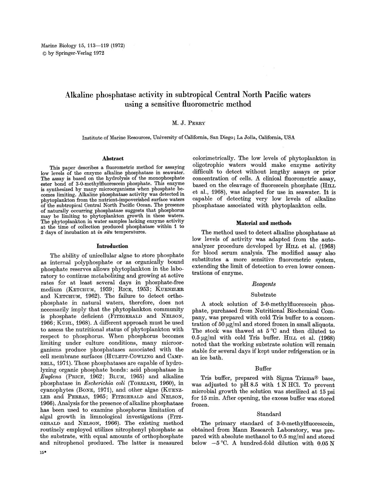 Alkaline phosphatase activity in subtropical Central North Pacific waters using a sensitive fluorometric method by Unknown