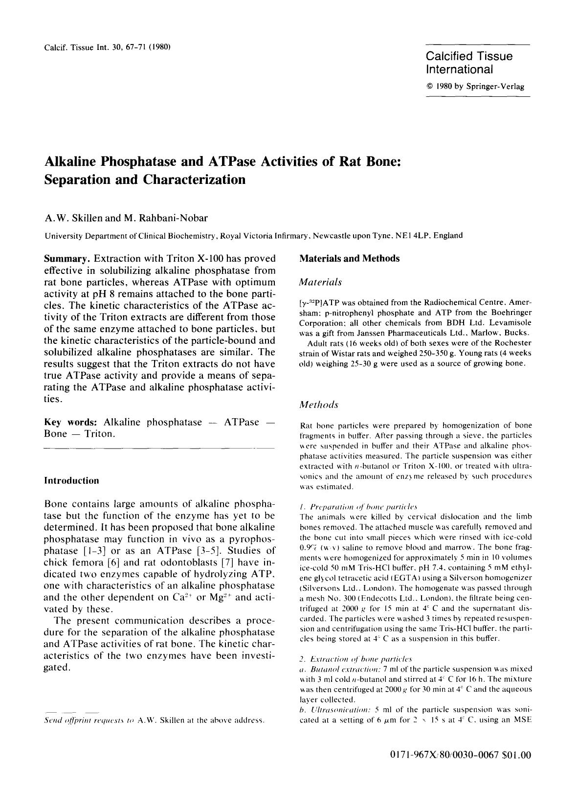 Alkaline phosphatase and ATPase activities of rat bone: Separation and characterization by Unknown