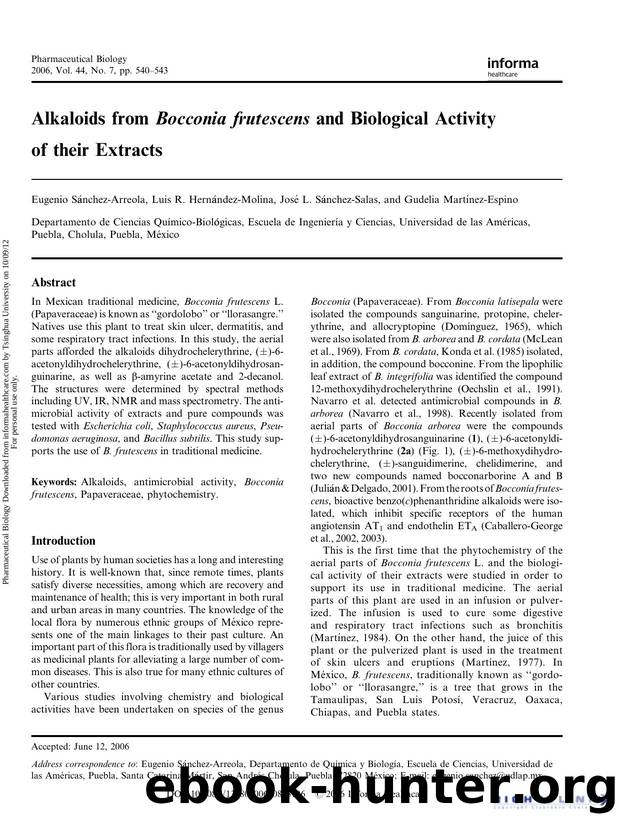 Alkaloids from Bocconia frutescens. and Biological Activity of their Extracts by unknow