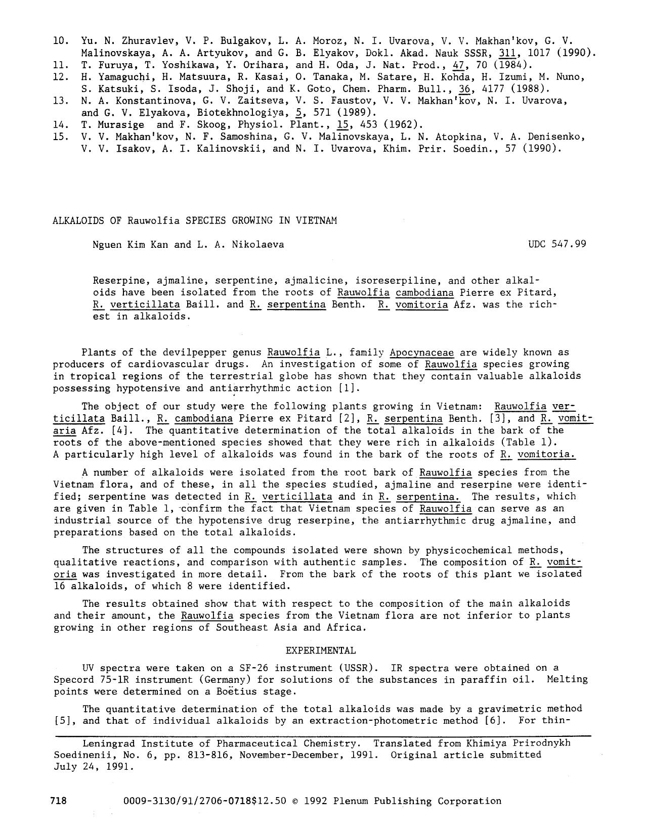 Alkaloids of Rauwolfia species growing in Vietnam by Unknown