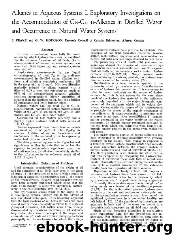 Alkanes in aqueous systems. I. Exploratory investigations on the accommodation of C <Subscript>20 <Subscript>&#x2212;C <Subscript>33 <Subscript> n-alkanes in distilled water and oc by Unknown