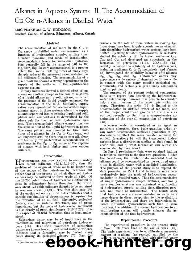 Alkanes in aqueous systems. II. The accommodation of C <Subscript>12 <Subscript>&#x2212;C <Subscript>36 <Subscript> n-alkanes in distilled water by Unknown
