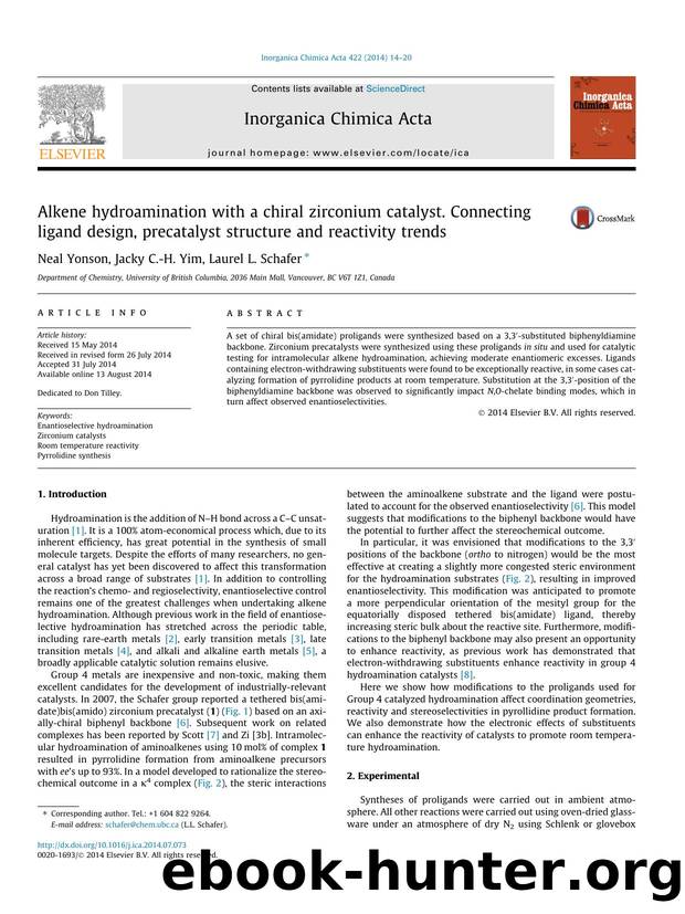 Alkene hydroamination with a chiral zirconium catalyst. Connecting ligand design, precatalyst structure and reactivity trends by Neal Yonson & Jacky C.-H. Yim & Laurel L. Schafer