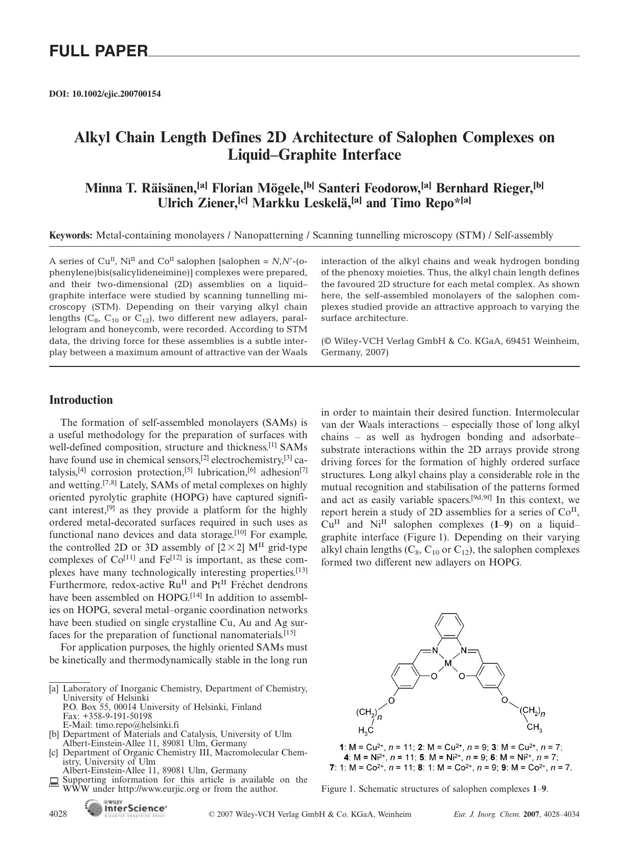 Alkyl Chain Length Defines 2D Architecture of Salophen Complexes on Liquid-Graphite Interface by Unknown