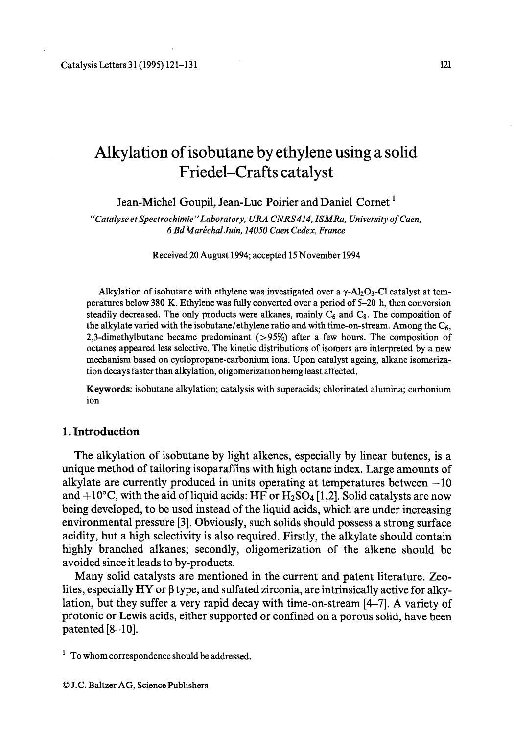 Alkylation of isobutane by ethylene using a solid Friedel-Crafts catalyst by Unknown