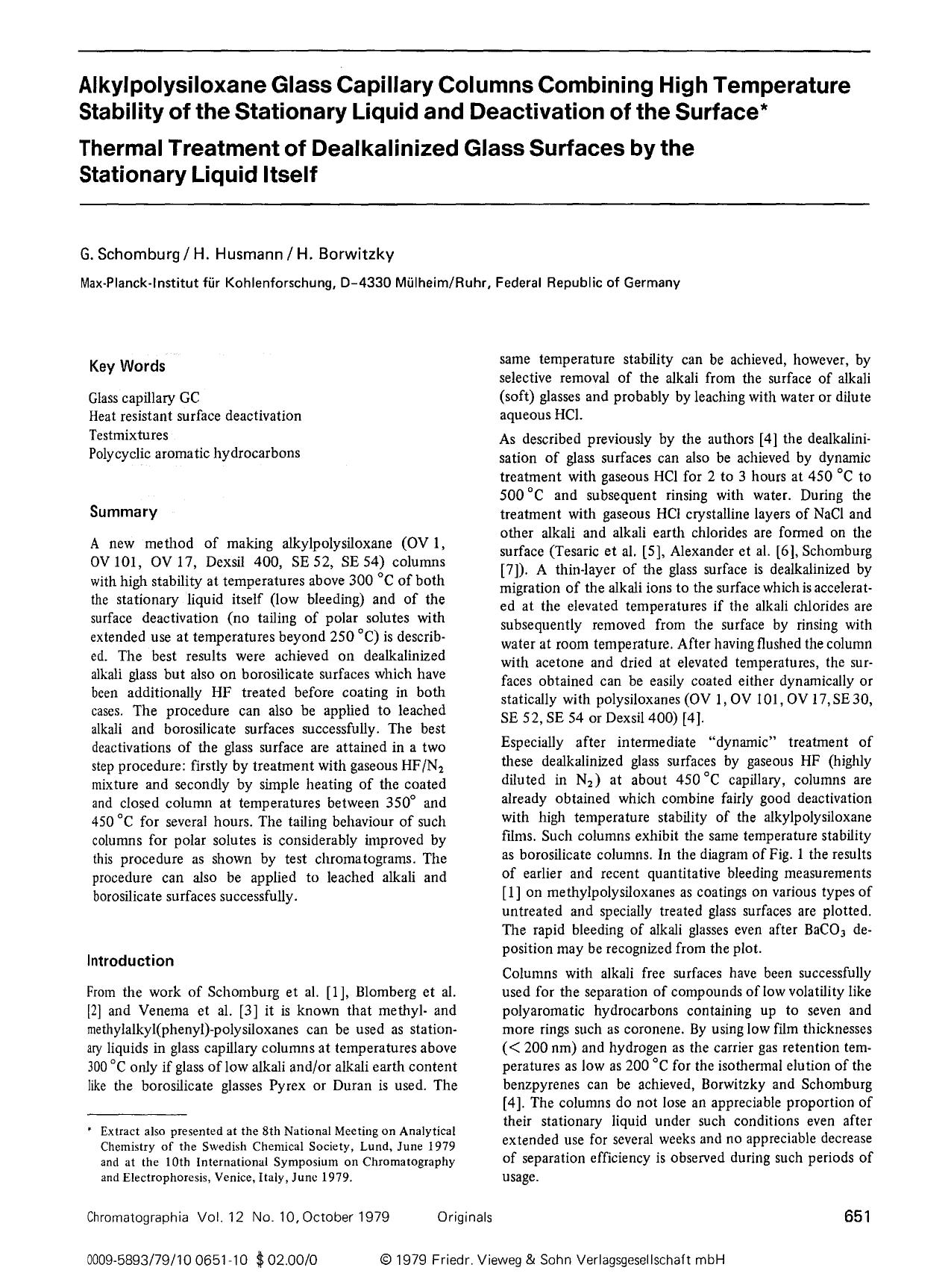 Alkylpolysiloxane glass capillary columns combining high temperature stability of the stationary liquid and deactivation of the surface by Unknown