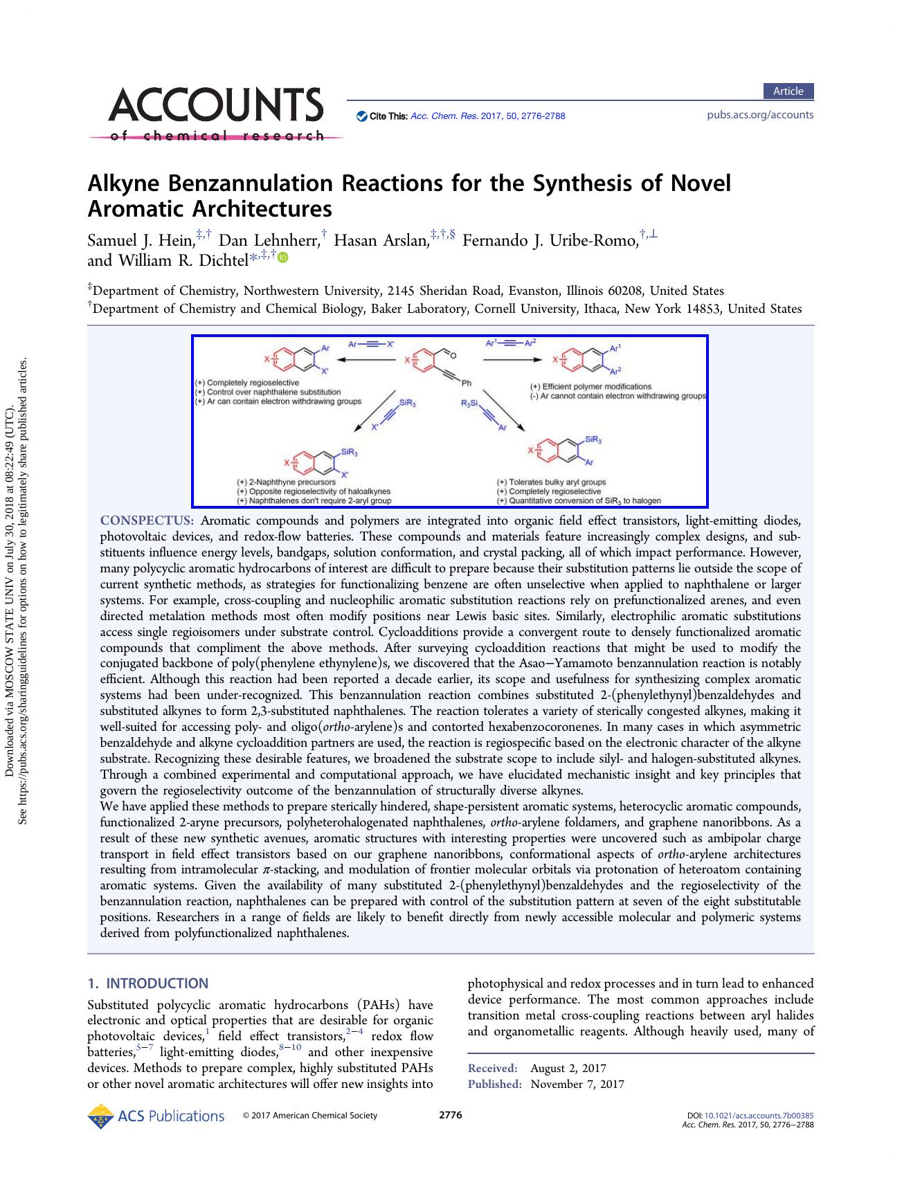 Alkyne Benzannulation Reactions for the Synthesis of Novel Aromatic Architectures by Samuel J. Hein Dan Lehnherr Hasan Arslan Fernando J. Uribe-Romo & William R. Dichtel