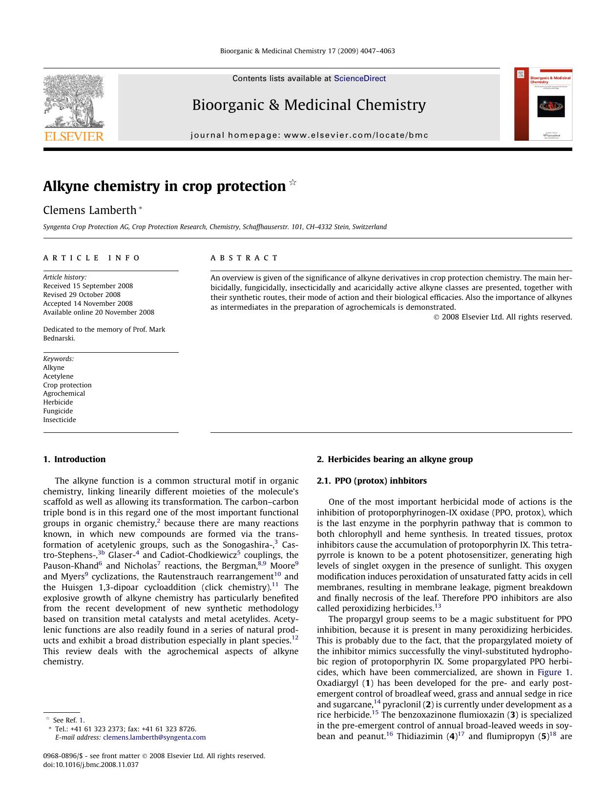 Alkyne chemistry in crop protection by Clemens Lamberth