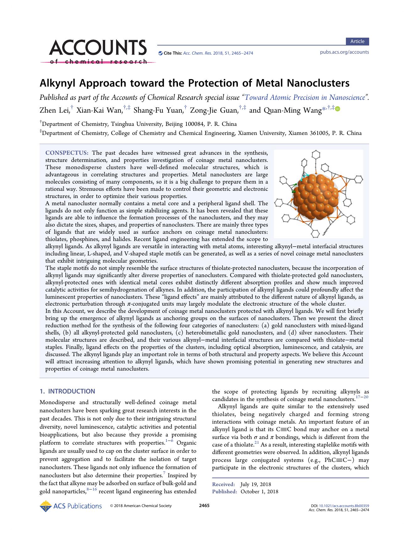 Alkynyl Approach toward the Protection of Metal Nanoclusters by unknow