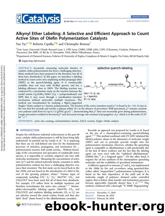 Alkynyl Ether Labeling: A Selective and Efficient Approach to Count Active Sites of Olefin Polymerization Catalysts by Yue Yu Roberta Cipullo & Christophe Boisson
