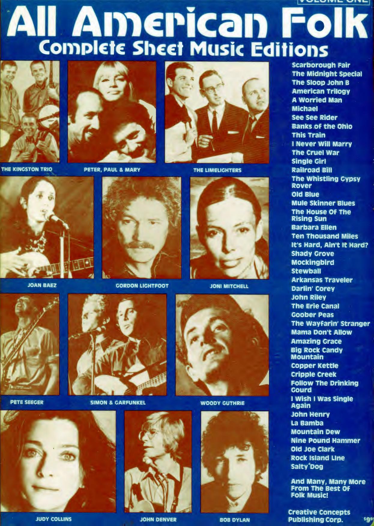 All American Folk Complete Sheet Music Editions Volume One by Creative Concepts Publishing Corp