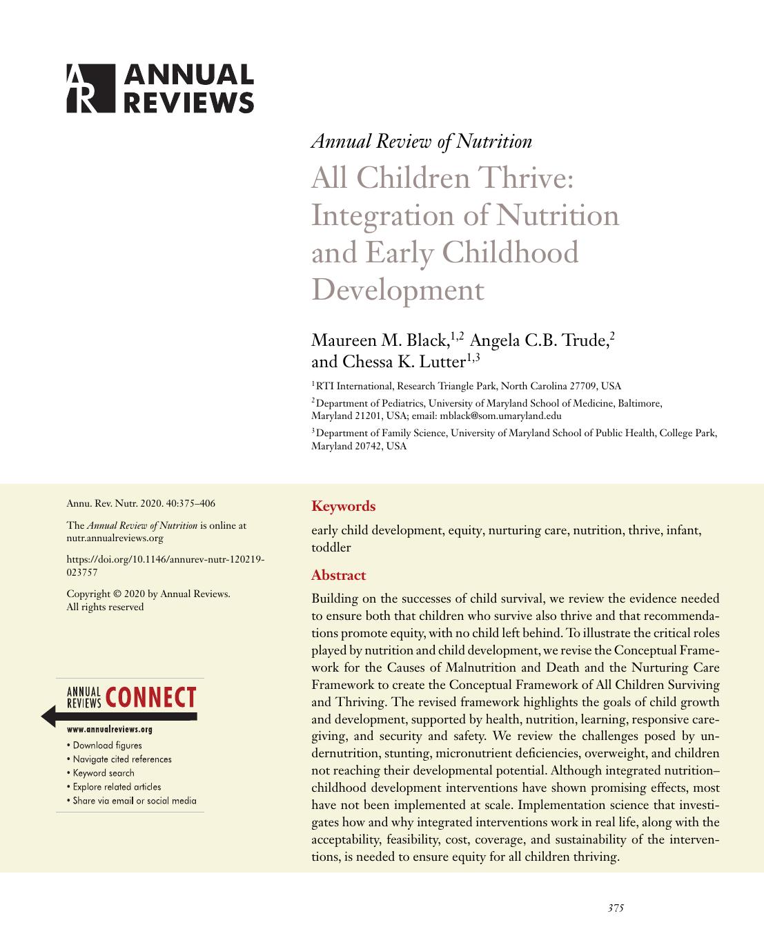 All Children Thrive: Integration of Nutrition and Early Childhood Development by Maureen M. Black Angela C.B. Trude Chessa K. Lutter