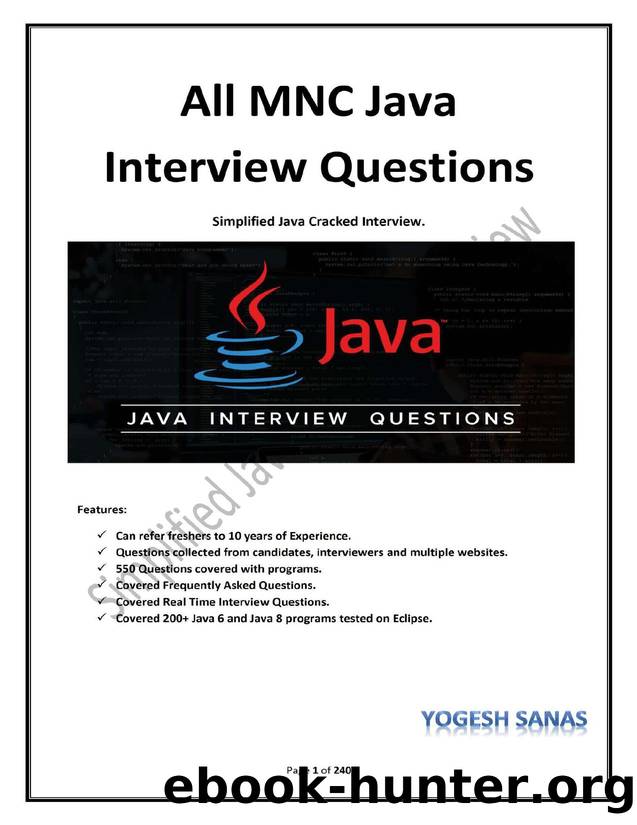 All MNC Java Interview Questions: Simplified Java Cracked Interview. by Yogesh Sanas
