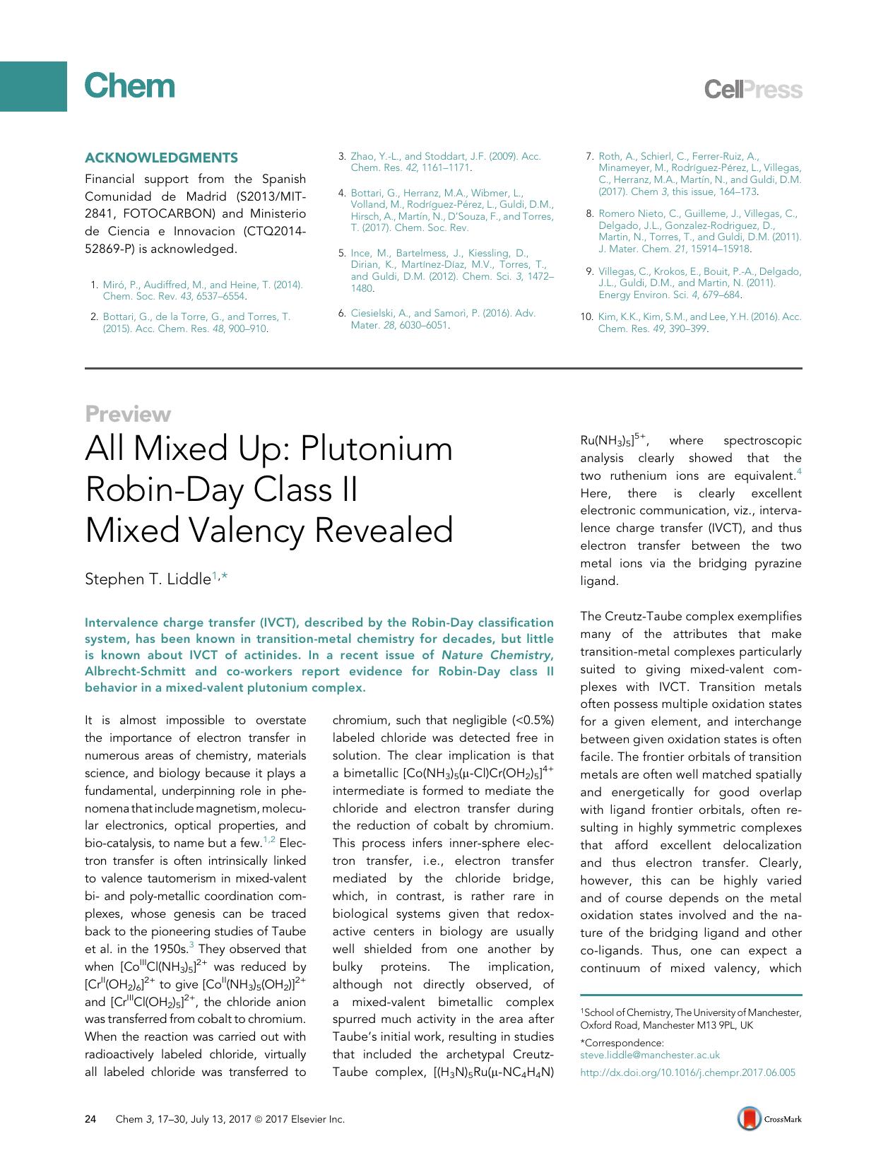 All Mixed Up: Plutonium Robin-Day Class II Mixed Valency Revealed by Stephen T. Liddle