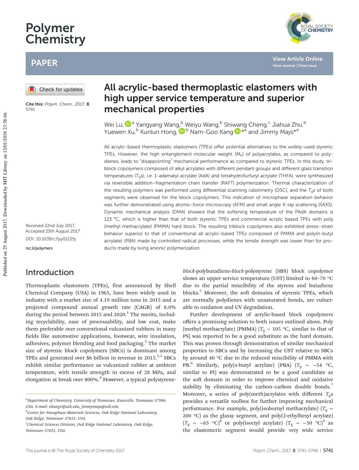 All acrylic-based thermoplastic elastomers with high upper service temperature and superior mechanical properties by unknow