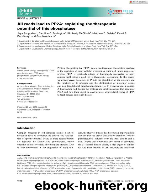 All roads lead to PP2A: exploiting the therapeutic potential of this phosphatase by Unknown