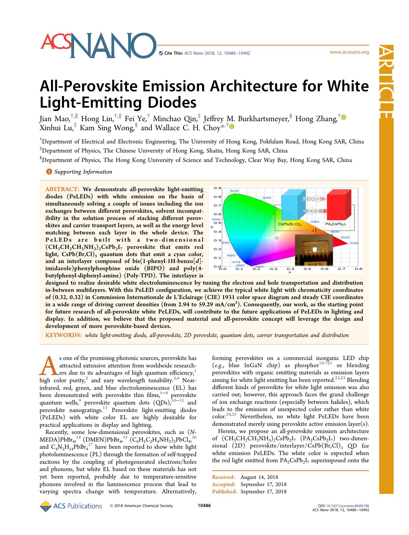 All-Perovskite Emission Architecture for White Light-Emitting Diodes by unknow