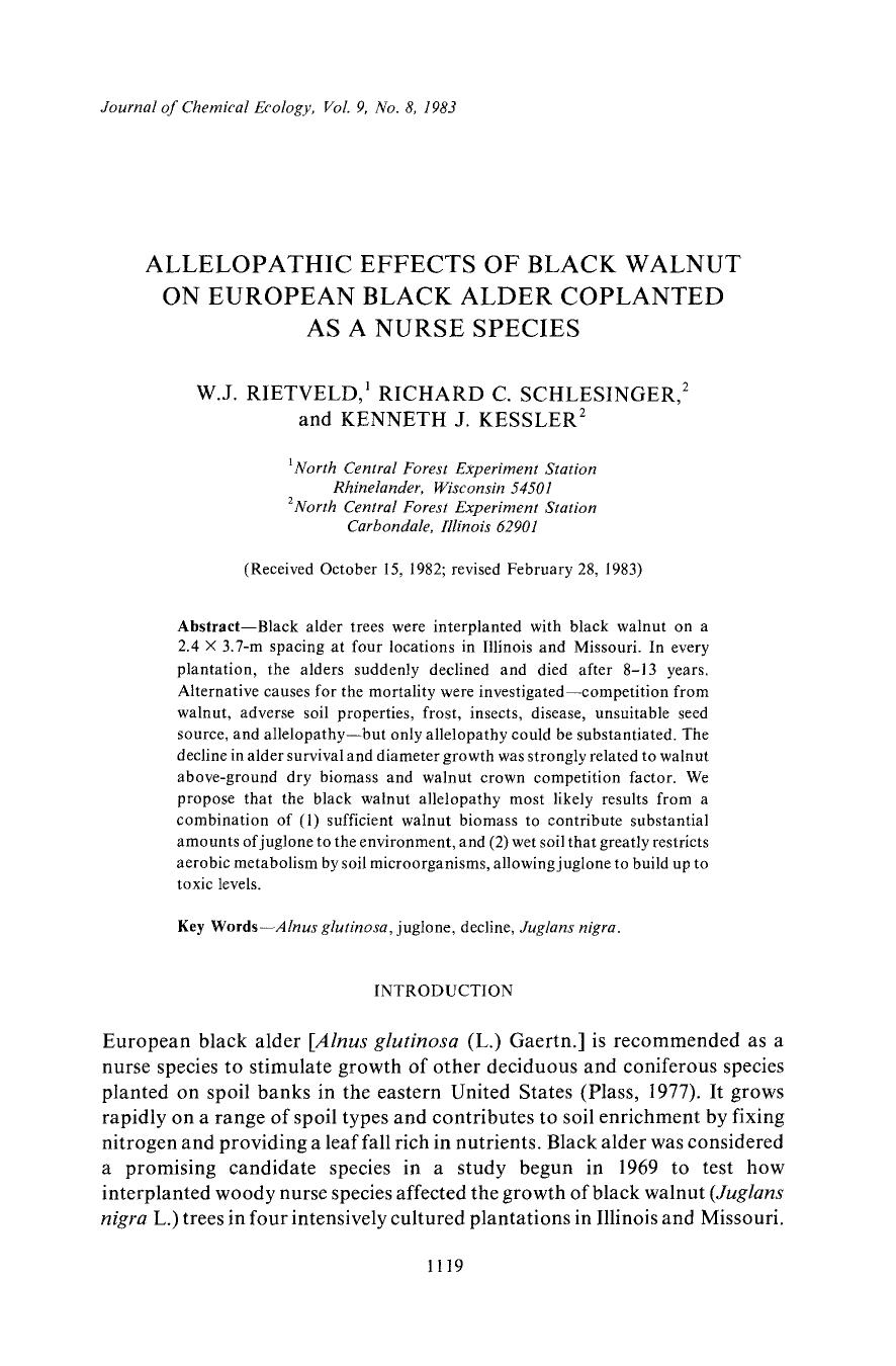 Allelopathic effects of black walnut on european black alder coplanted as a nurse species by Unknown